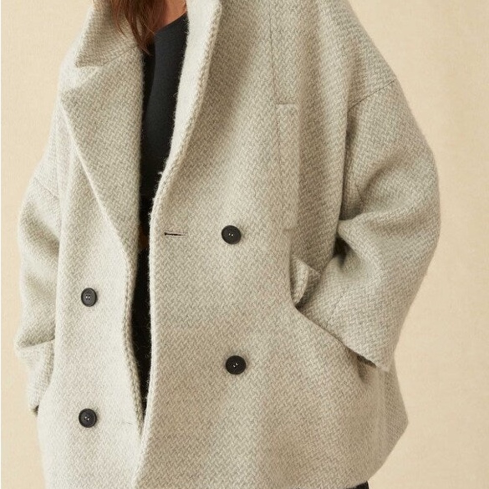 Ba&sh Cream Double-Breasted Wool Coat